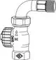 Thermostat-Ventilunterteil mit Bogenverschraubung, gefertigt von IMI Hydronic Engineering. Kompakt mit standardisiertem Anschluss für Heizungsanwendungen.